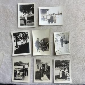30s Antique Car Black White Sedan Vintage Photo Lot Family Man Woman Vehicle